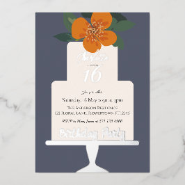 Floral Cake Verjaardagsfeestje Goud Folie Uitnodiging