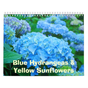 Floral Calendar Blue Hydrangeas Yellow Sunflower Kalender