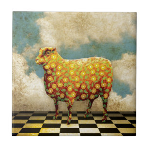 Floral Calico Sheep Collage Tegeltje