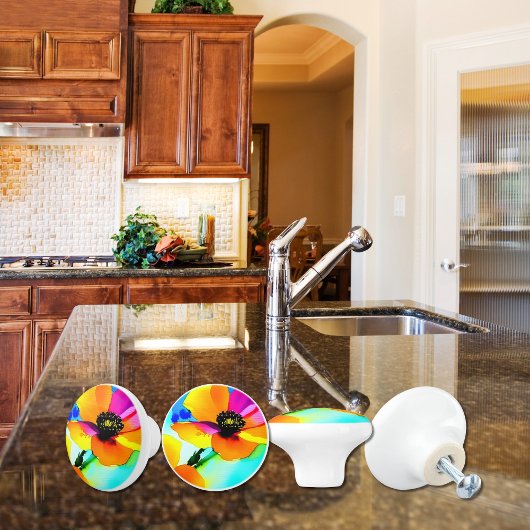 Floral California Poppies Wildbloemen Sinaasappel  Keramische Knop