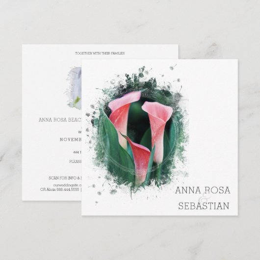~* Floral Calla Lily AR12 QR FOTO RSVP Huwelijk Kaart (Voorkant / Achterkant)