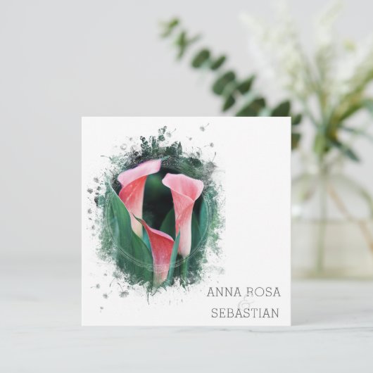 ~* Floral Calla Lily AR12 QR FOTO RSVP Huwelijk Kaart (Staand voorkant)