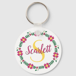 Floral Calligraphy Cursive Script Name Monogramed Sleutelhanger