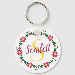 Floral Calligraphy Cursive Script Name Monogramed Sleutelhanger