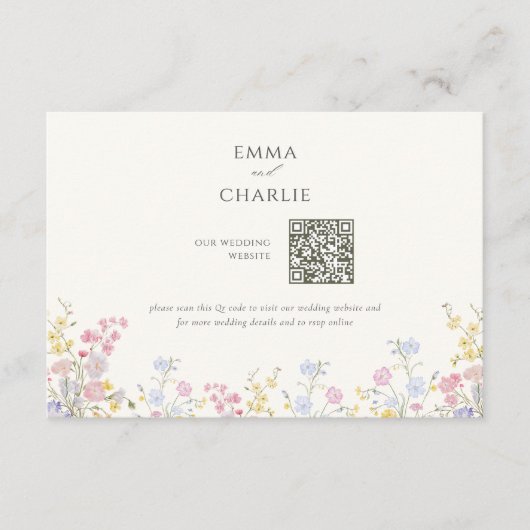 Floral Calligraphy QR Code Wedding Website Informatiekaartje (Voorkant)