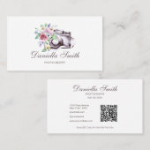 Floral Camera Minimalistische QR Code Fotografie Visitekaartje (Voorkant / Achterkant)