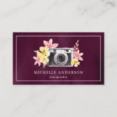 Floral camera QR-code Fotograaf Paars Visitekaartje (Voorkant)