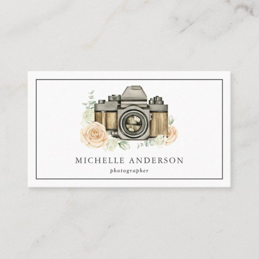  Floral camera QR Code Fotograaf Visitekaartje (Voorkant)