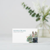 Floral Camera Waterverf Trouwfotograaf Visitekaartje (Staand voorkant)