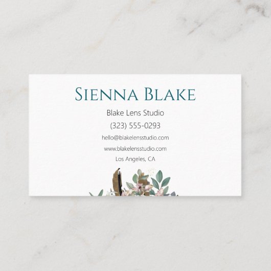 Floral Camera Waterverf Trouwfotograaf Visitekaartje (Achterkant)