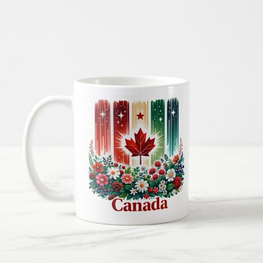 Floral Canada Day | Cute Canadian Flag Koffiemok (Links)