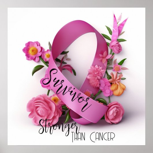 Floral Cancer Awareness Ribbion - Survivor Poster (Voorkant)