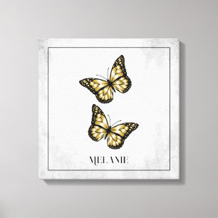 Floral Canvas Gold Butterfly Afdruk