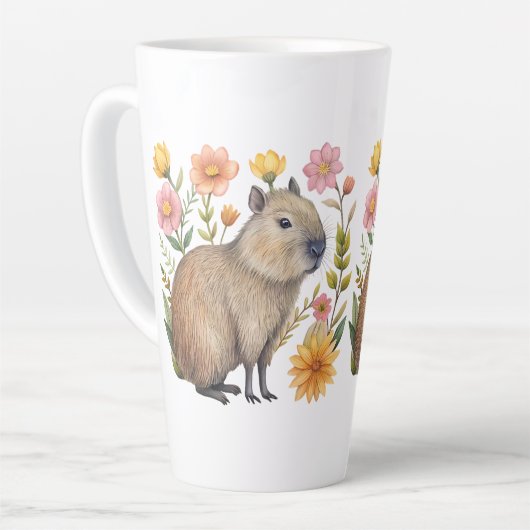 Floral Capybara Latte Mok (Linkerhoek)
