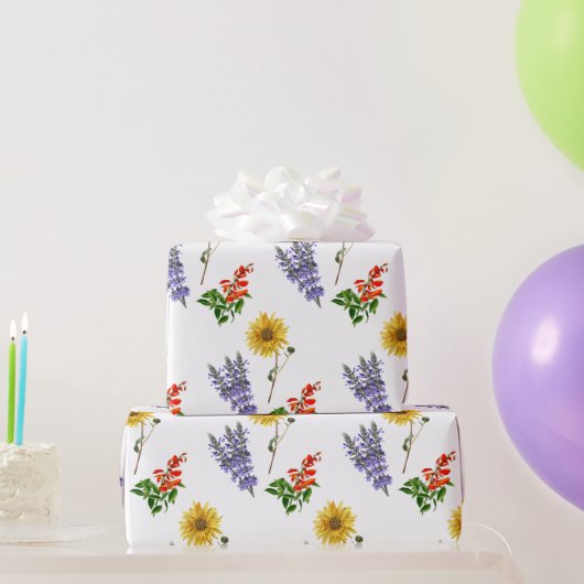 Floral Cardinal Flower Lavender Sunflower Pattern Cadeaupapier (Feestgeschenken)