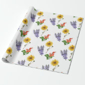 Floral Cardinal Flower Lavender Sunflower Pattern Cadeaupapier (Uitgerold)