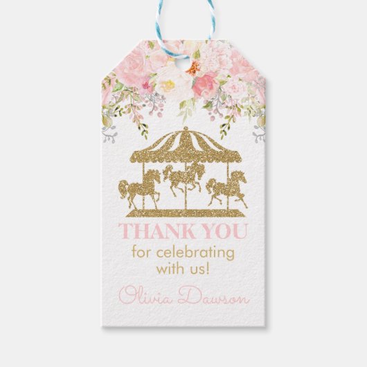 Floral Carousel Blush Pink and Gold Baby shower Cadeaulabel (Voorkant)