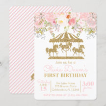 Floral Carousel Pink en Gold Girl Birthday