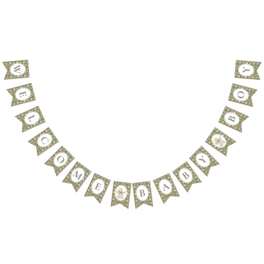 Floral Carriage Baby Boy Bunting Banner | Sage (Alle)