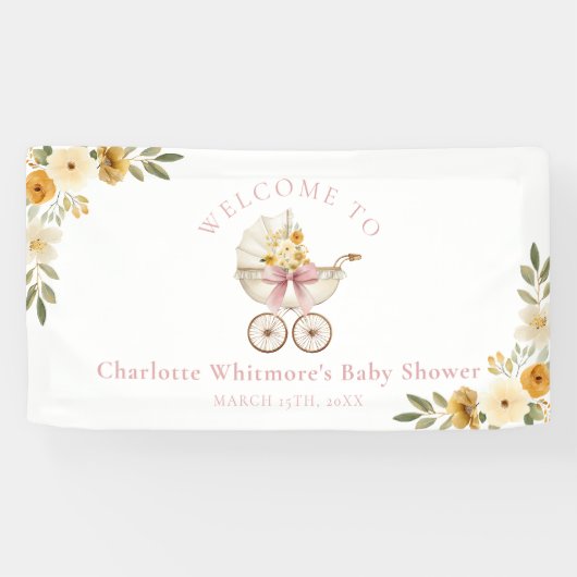 Floral Carriage Baby Shower Welcome Banner | Blush (Horizontaal)
