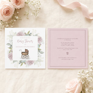 Floral Carriage Pink Floral Gift Registry Kaart