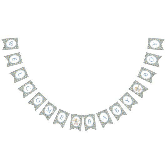 Floral Carriage Welcome Baby Boy Bunting Banner (Alle)