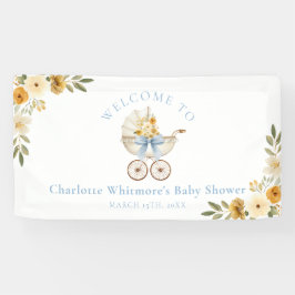 Floral Carriage Welcome Banner | Baby Blue Shower