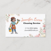 Floral Cartoon Maid House Schoonmaakdiensten Visitekaartje (Voorkant)
