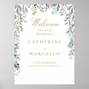 Floral Cascade Gold Wedding Welkomstbord Poster