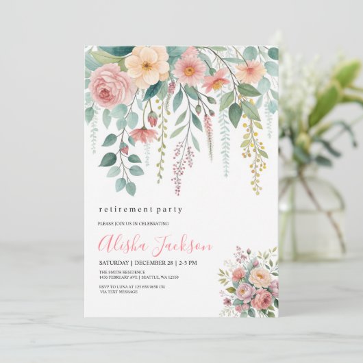 Floral Cascade Retirement Party Invitation  Kaart (Staand voorkant)