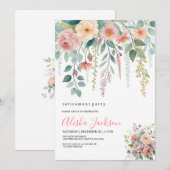 Floral Cascade Retirement Party Invitation Kaart (Voorkant / Achterkant)