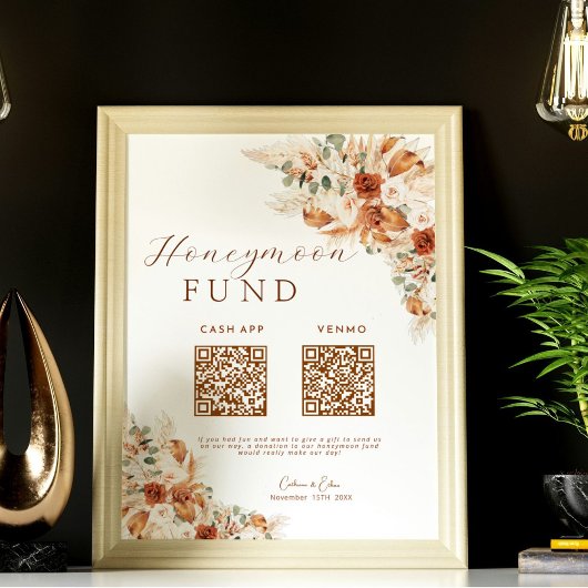 Floral Cash Honeymoon Fund QR Code Wedding Poster