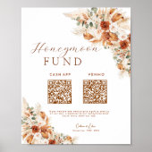 Floral Cash Honeymoon Fund QR Code Wedding Poster (Voorkant)