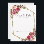 Floral Cassis Paars White Gold Weddenschappen Advieskaart<br><div class="desc">Chic Cassis Paars, elegant en formal Pas getrouwd Wishes & Advice is uitgerust met een romantische waterverf van de bloemetjesbruiloft die in bladgroen op een scherpe witte achtergrond wordt weergegeven. Een mousserend goudkleurig, geometrisch kristalvormig lijst biedt een trendy aanraking. Traditionele, klassieke formulering biedt tijdloze verfijning. Pas het huwelijksontwerp aan met...</div>