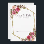 Floral Cassis Paars White Gold Weddenschappen Advieskaart<br><div class="desc">Chic Cassis Paars, elegant en formal Pas getrouwd Wishes & Advice is uitgerust met een romantische waterverf van de bloemetjesbruiloft die in bladgroen op een scherpe witte achtergrond wordt weergegeven. Een mousserend goudkleurig, geometrisch kristalvormig lijst biedt een trendy aanraking. Traditionele, klassieke formulering biedt tijdloze verfijning. Pas het huwelijksontwerp aan met...</div>