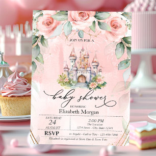 Floral Castle Roze Roses Baby shower Kaart
