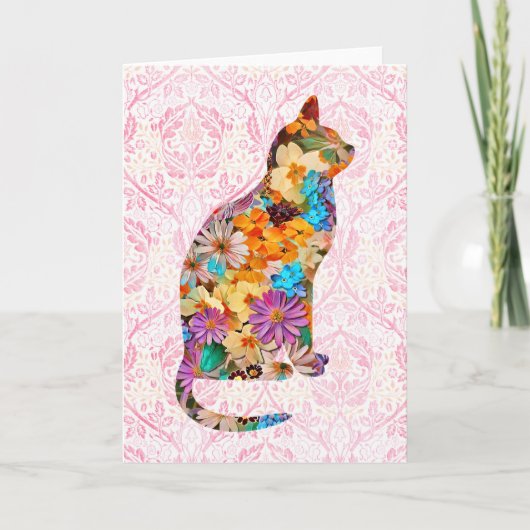 Floral Cat Art Note Card Kaart (Voorkant)
