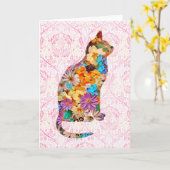 Floral Cat Art Note Card Kaart (Gele Bloem)