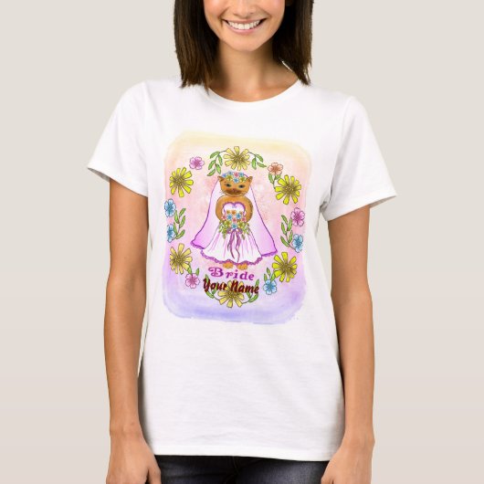 Floral Cat Bride aangepaste bruiloft T-shirt (Voorkant)