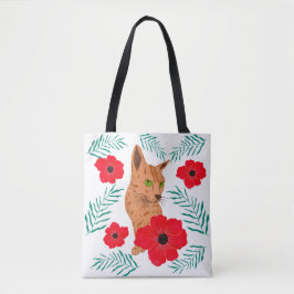 Floral Cat Canvas tas
