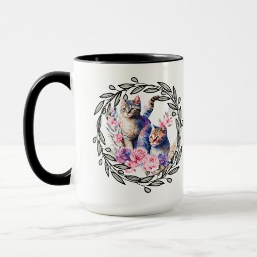 Floral Cat Cup Mok (Links)