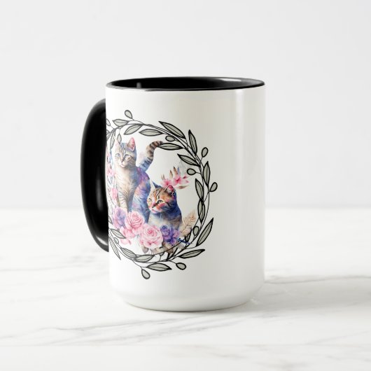 Floral Cat Cup Mok (Voorkant links)