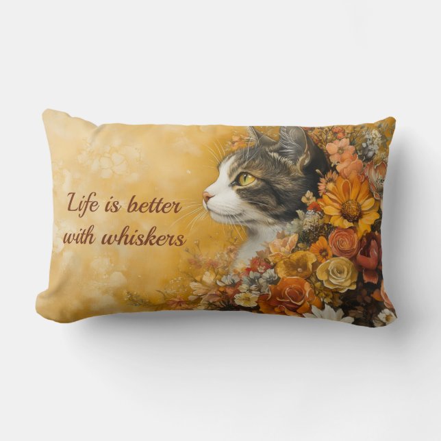 Floral Cat & Custom Quote Kussen (Voorkant)