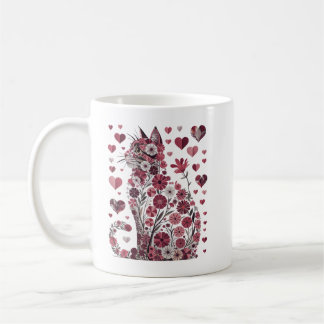 Floral Cat Heart Romantic Aesthetic Love Art Koffiemok