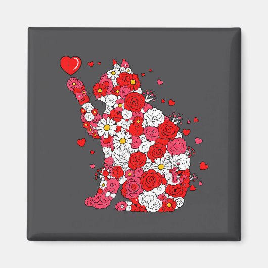 Floral Cat Heart Valentines Day Meow Kitty Kitten Magneet (Voorkant)