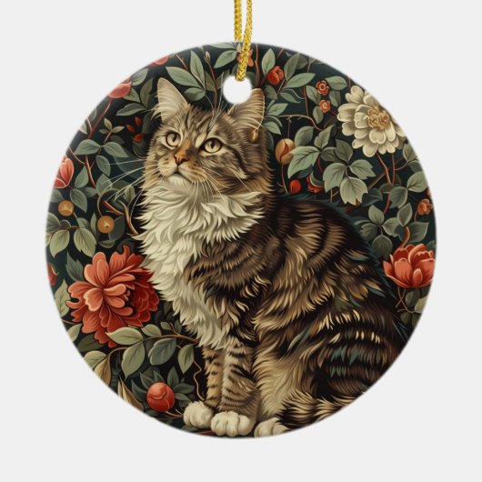 Floral Cat Keramisch Ornament (Voorkant)