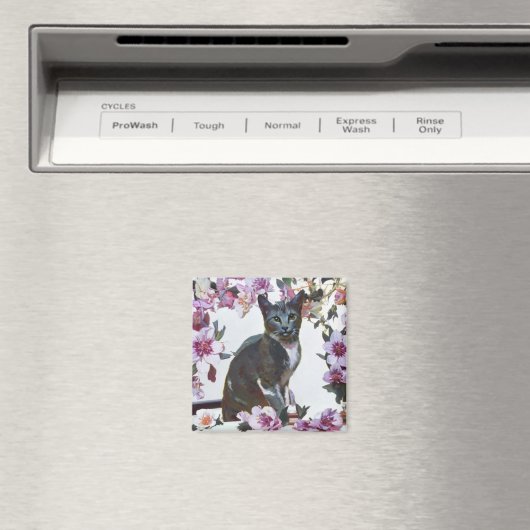 Floral Cat Magneet (Insitu (Vaatwasser))