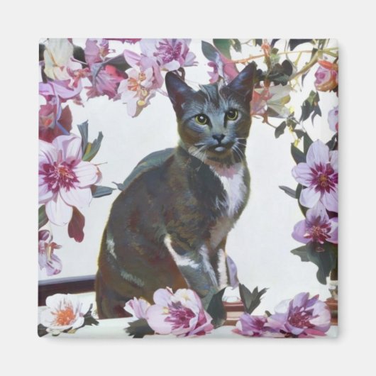 Floral Cat Magneet (Voorkant)