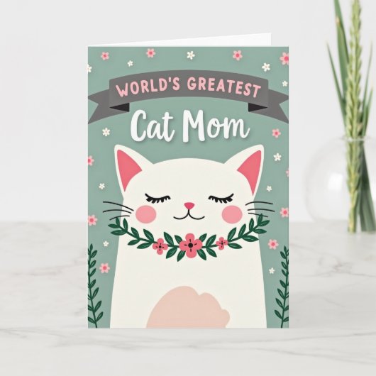 Floral Cat Mothers Day Card Kaart (Voorkant)