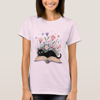 Floral Cat Shirt, Cat Lover T-shirt, Cat Book T-shirt